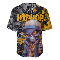 Hip Hop Street Style Baseball Jersey Yellow and Black Graffiti and Urban Skull Character Design - Wonder Print Shop