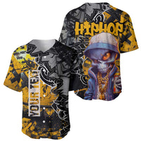 Hip Hop Street Style Baseball Jersey Yellow and Black Graffiti and Urban Skull Character Design - Wonder Print Shop
