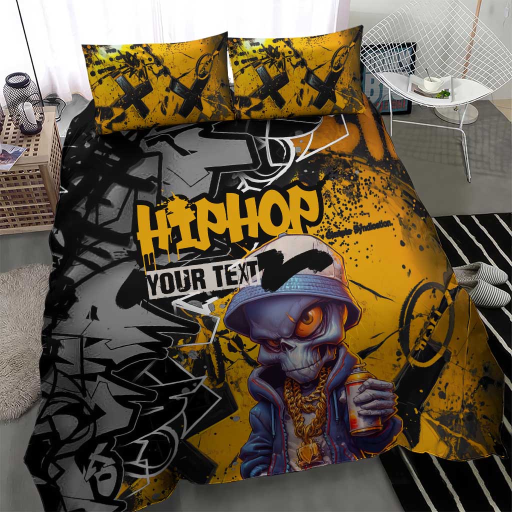 Hip Hop Street Style Bedding Set Yellow and Black Graffiti and Urban Skull Character Design - Wonder Print Shop