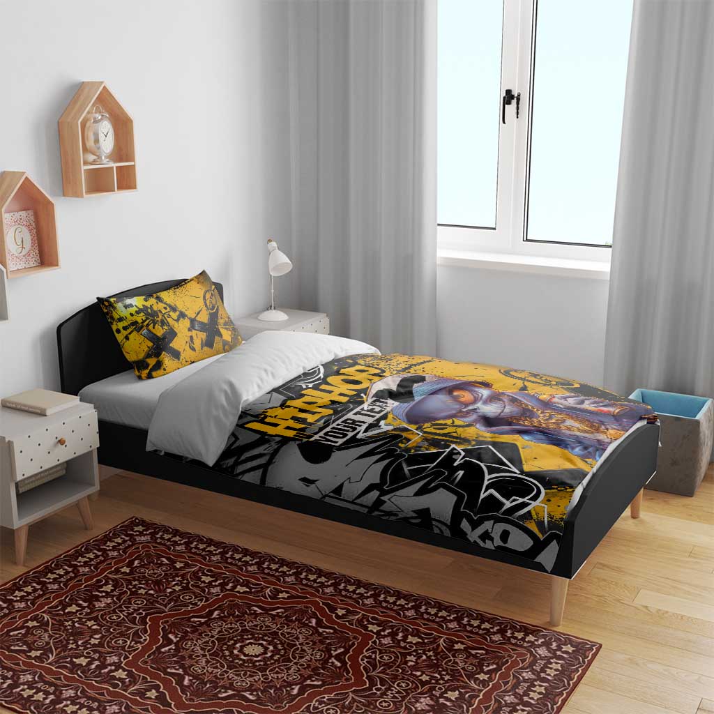 Hip Hop Street Style Bedding Set Yellow and Black Graffiti and Urban Skull Character Design - Wonder Print Shop