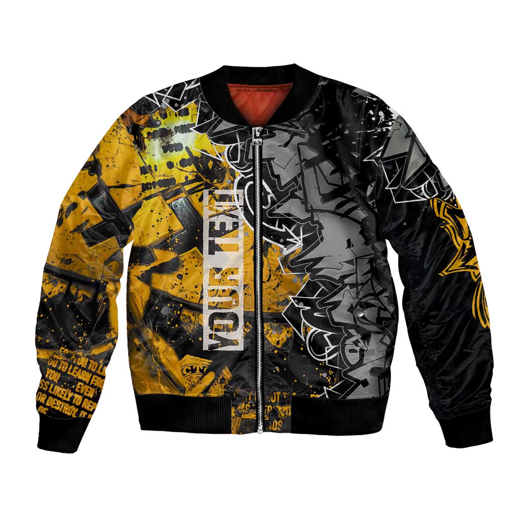 Hip Hop Street Style Bomber Jacket Yellow and Black Graffiti and Urban Skull Character Design - Wonder Print Shop