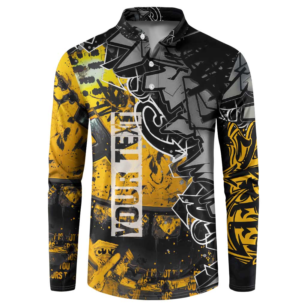 Hip Hop Street Style Button Sweatshirt Yellow and Black Graffiti and Urban Skull Character Design - Wonder Print Shop