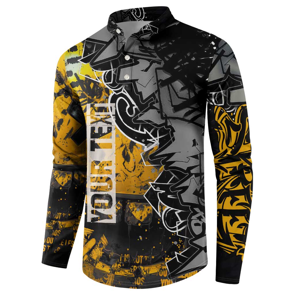 Hip Hop Street Style Button Sweatshirt Yellow and Black Graffiti and Urban Skull Character Design - Wonder Print Shop