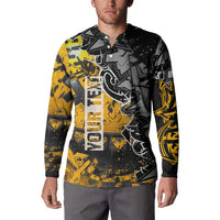 Hip Hop Street Style Button Sweatshirt Yellow and Black Graffiti and Urban Skull Character Design - Wonder Print Shop