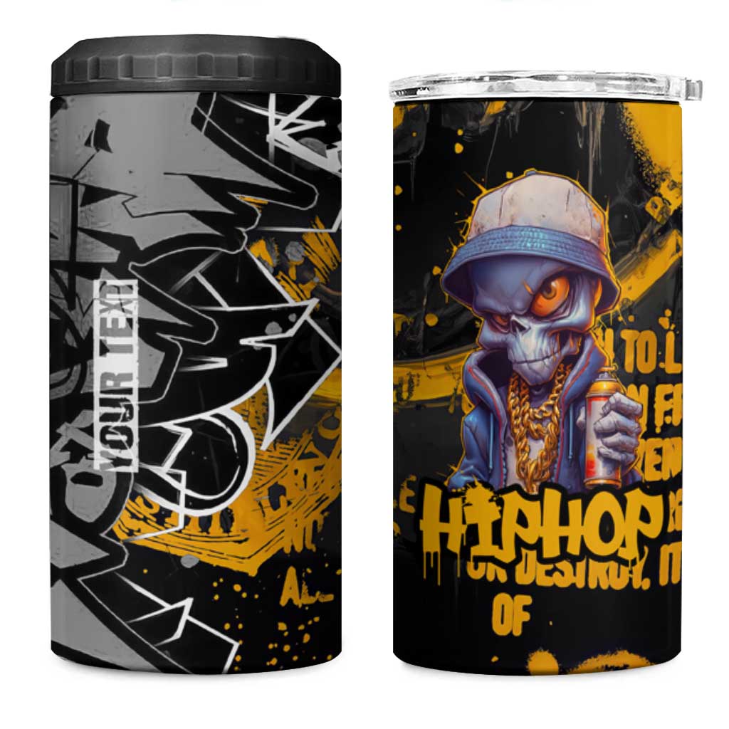 Hip Hop Street Style 4 in 1 Can Cooler Tumbler Yellow and Black Graffiti and Urban Skull Character Design - Wonder Print Shop