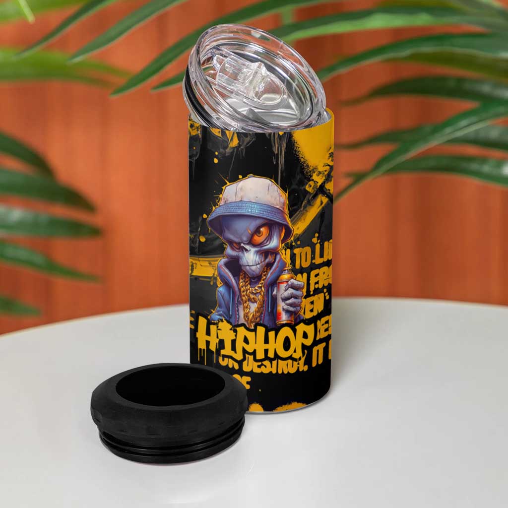 Hip Hop Street Style 4 in 1 Can Cooler Tumbler Yellow and Black Graffiti and Urban Skull Character Design - Wonder Print Shop