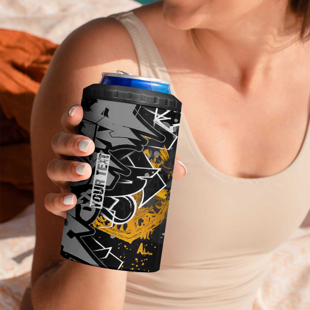 Hip Hop Street Style 4 in 1 Can Cooler Tumbler Yellow and Black Graffiti and Urban Skull Character Design - Wonder Print Shop