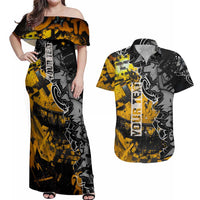 Hip Hop Street Style Couples Matching Off Shoulder Maxi Dress and Hawaiian Shirt Yellow and Black Graffiti and Urban Skull Character Design - Wonder Print Shop