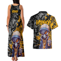 Hip Hop Street Style Couples Matching Tank Maxi Dress and Hawaiian Shirt Yellow and Black Graffiti and Urban Skull Character Design - Wonder Print Shop