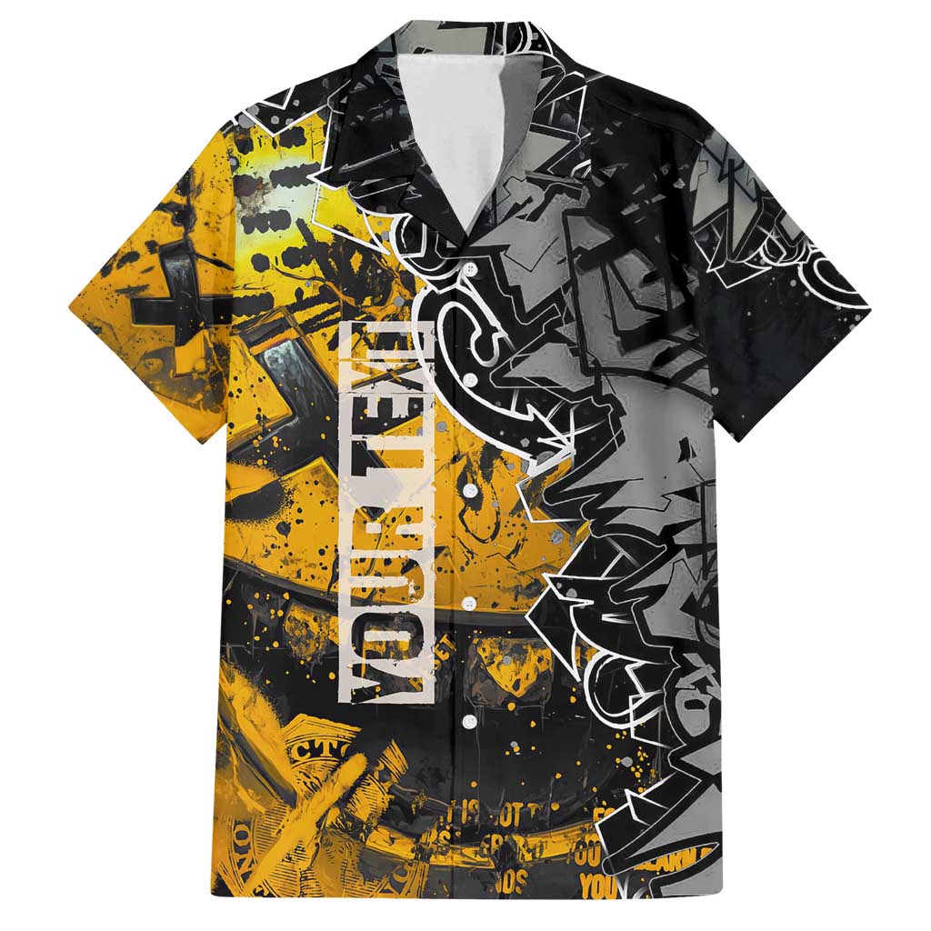Hip Hop Street Style Family Matching Long Sleeve Bodycon Dress and Hawaiian Shirt Yellow and Black Graffiti and Urban Skull Character Design - Wonder Print Shop
