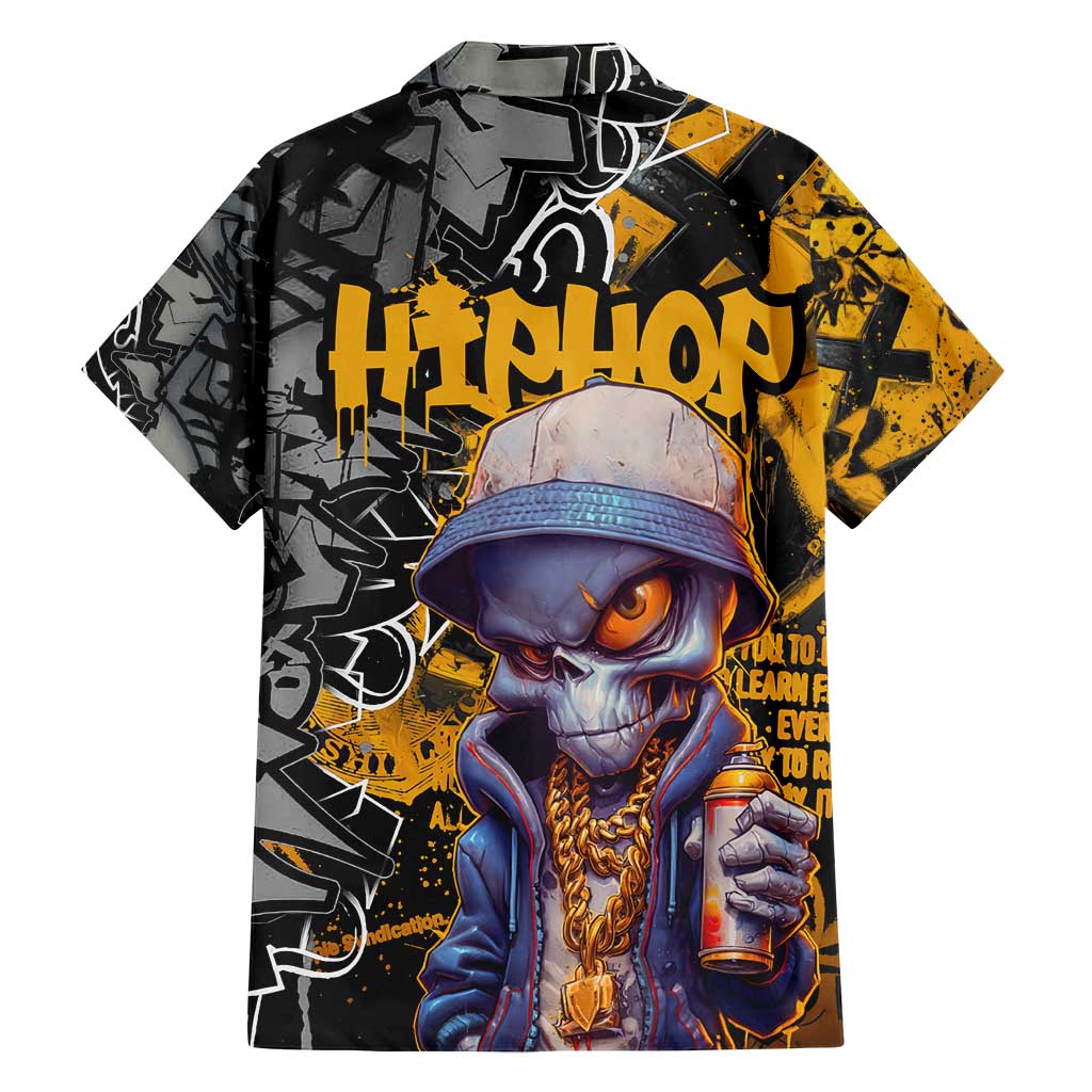 Hip Hop Street Style Family Matching Long Sleeve Bodycon Dress and Hawaiian Shirt Yellow and Black Graffiti and Urban Skull Character Design - Wonder Print Shop