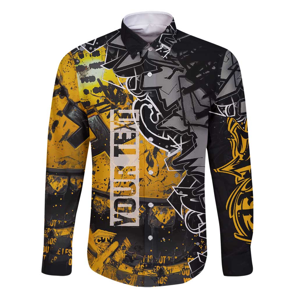 Hip Hop Street Style Family Matching Long Sleeve Bodycon Dress and Hawaiian Shirt Yellow and Black Graffiti and Urban Skull Character Design - Wonder Print Shop