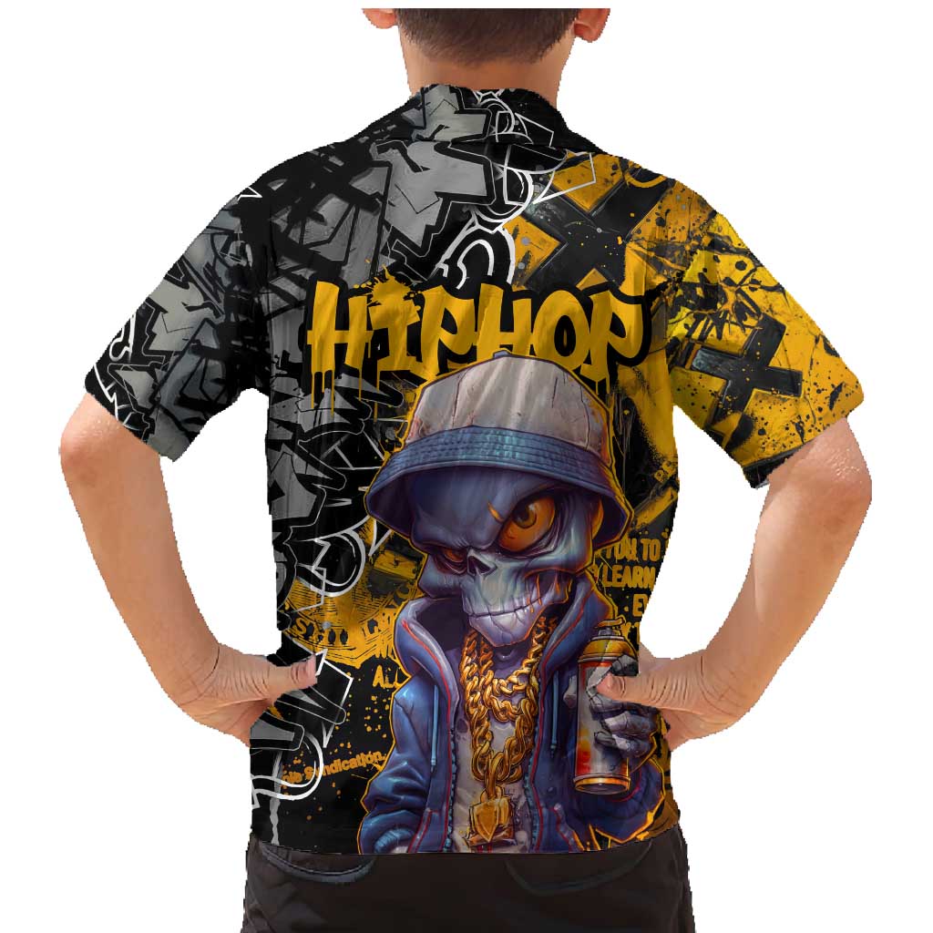 Hip Hop Street Style Family Matching Mermaid Dress and Hawaiian Shirt Yellow and Black Graffiti and Urban Skull Character Design - Wonder Print Shop