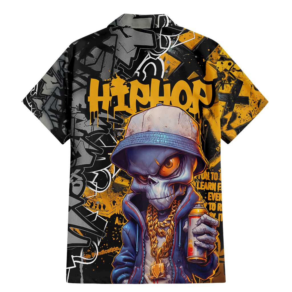 Hip Hop Street Style Family Matching Mermaid Dress and Hawaiian Shirt Yellow and Black Graffiti and Urban Skull Character Design - Wonder Print Shop