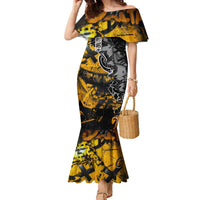 Hip Hop Street Style Family Matching Mermaid Dress and Hawaiian Shirt Yellow and Black Graffiti and Urban Skull Character Design - Wonder Print Shop