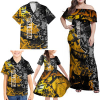 Hip Hop Street Style Family Matching Off Shoulder Maxi Dress and Hawaiian Shirt Yellow and Black Graffiti and Urban Skull Character Design - Wonder Print Shop
