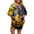 Hip Hop Street Style Family Matching Off Shoulder Short Dress and Hawaiian Shirt Yellow and Black Graffiti and Urban Skull Character Design - Wonder Print Shop