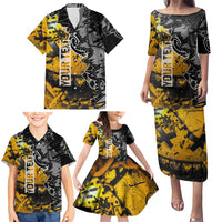 Hip Hop Street Style Family Matching Puletasi and Hawaiian Shirt Yellow and Black Graffiti and Urban Skull Character Design - Wonder Print Shop