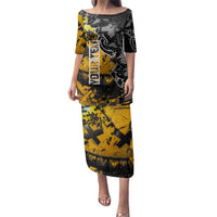 Hip Hop Street Style Family Matching Puletasi and Hawaiian Shirt Yellow and Black Graffiti and Urban Skull Character Design - Wonder Print Shop