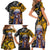 Hip Hop Street Style Family Matching Short Sleeve Bodycon Dress and Hawaiian Shirt Yellow and Black Graffiti and Urban Skull Character Design - Wonder Print Shop