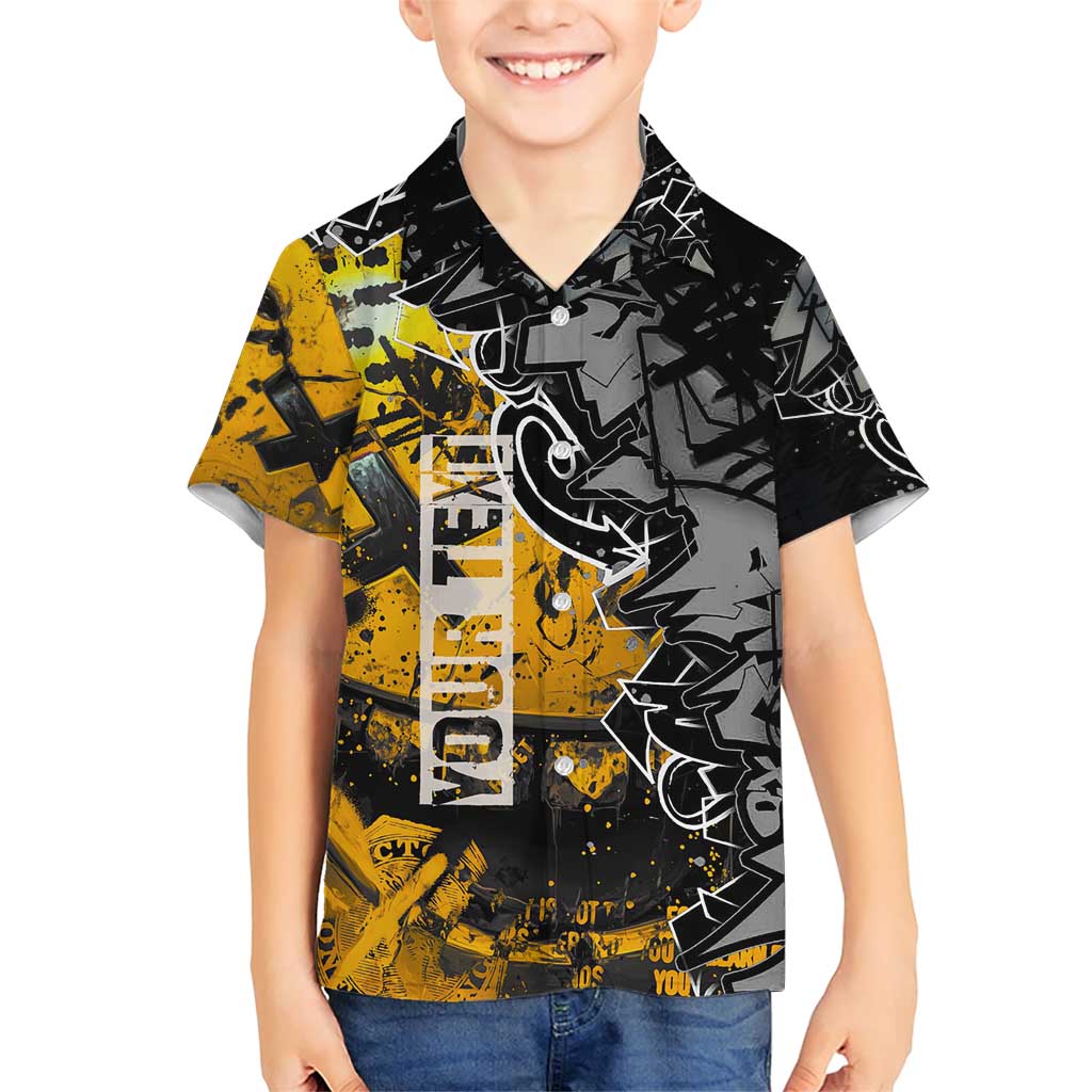 Hip Hop Street Style Family Matching Short Sleeve Bodycon Dress and Hawaiian Shirt Yellow and Black Graffiti and Urban Skull Character Design - Wonder Print Shop