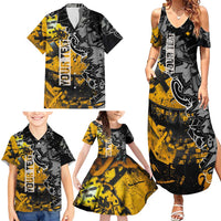 Hip Hop Street Style Family Matching Summer Maxi Dress and Hawaiian Shirt Yellow and Black Graffiti and Urban Skull Character Design - Wonder Print Shop
