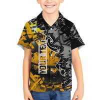 Hip Hop Street Style Family Matching Summer Maxi Dress and Hawaiian Shirt Yellow and Black Graffiti and Urban Skull Character Design - Wonder Print Shop