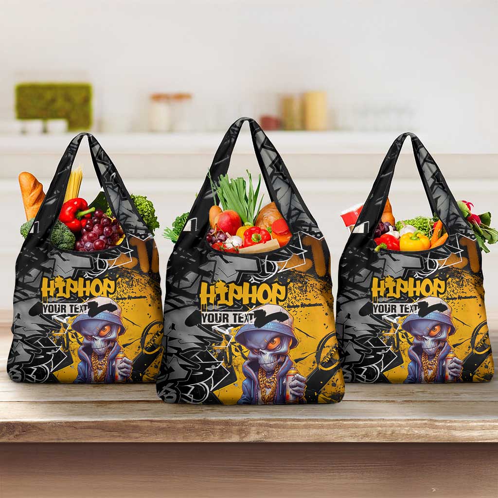 Hip Hop Street Style Grocery Bag Yellow and Black Graffiti and Urban Skull Character Design - Wonder Print Shop