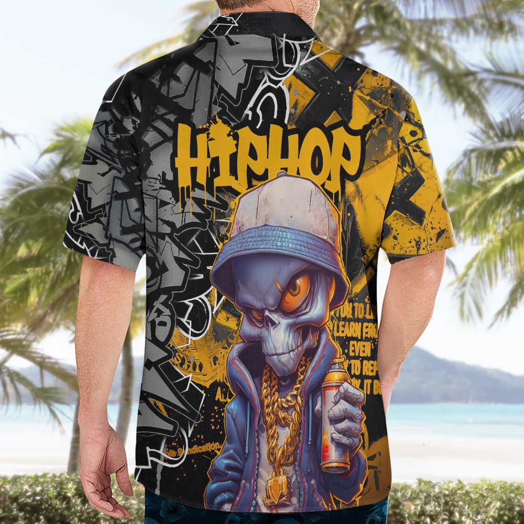 Hip Hop Street Style Hawaiian Shirt Yellow and Black Graffiti and Urban Skull Character Design - Wonder Print Shop