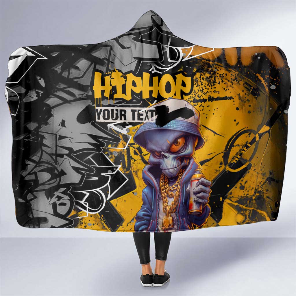 Hip Hop Street Style Hooded Blanket Yellow and Black Graffiti and Urban Skull Character Design - Wonder Print Shop