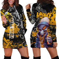 Hip Hop Street Style Hoodie Dress Yellow and Black Graffiti and Urban Skull Character Design - Wonder Print Shop