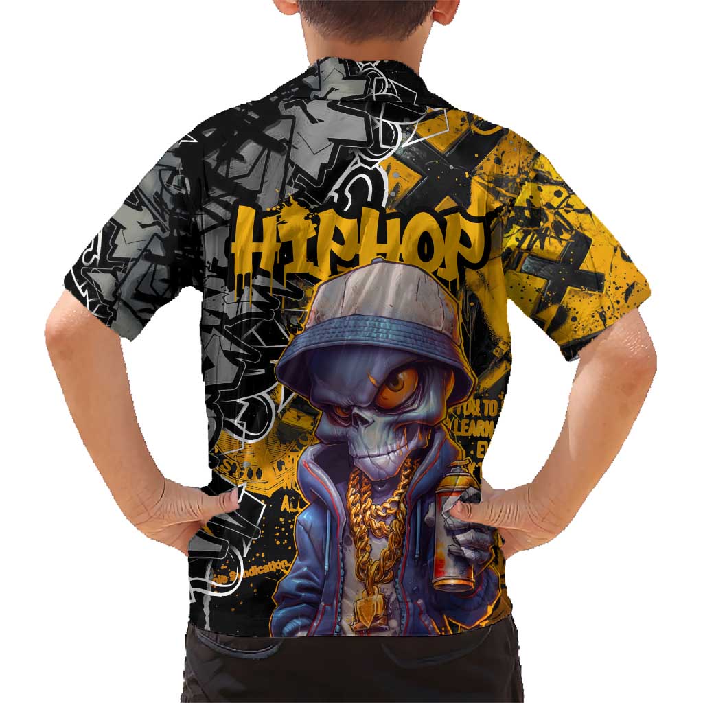 Hip Hop Street Style Kid Hawaiian Shirt Yellow and Black Graffiti and Urban Skull Character Design - Wonder Print Shop