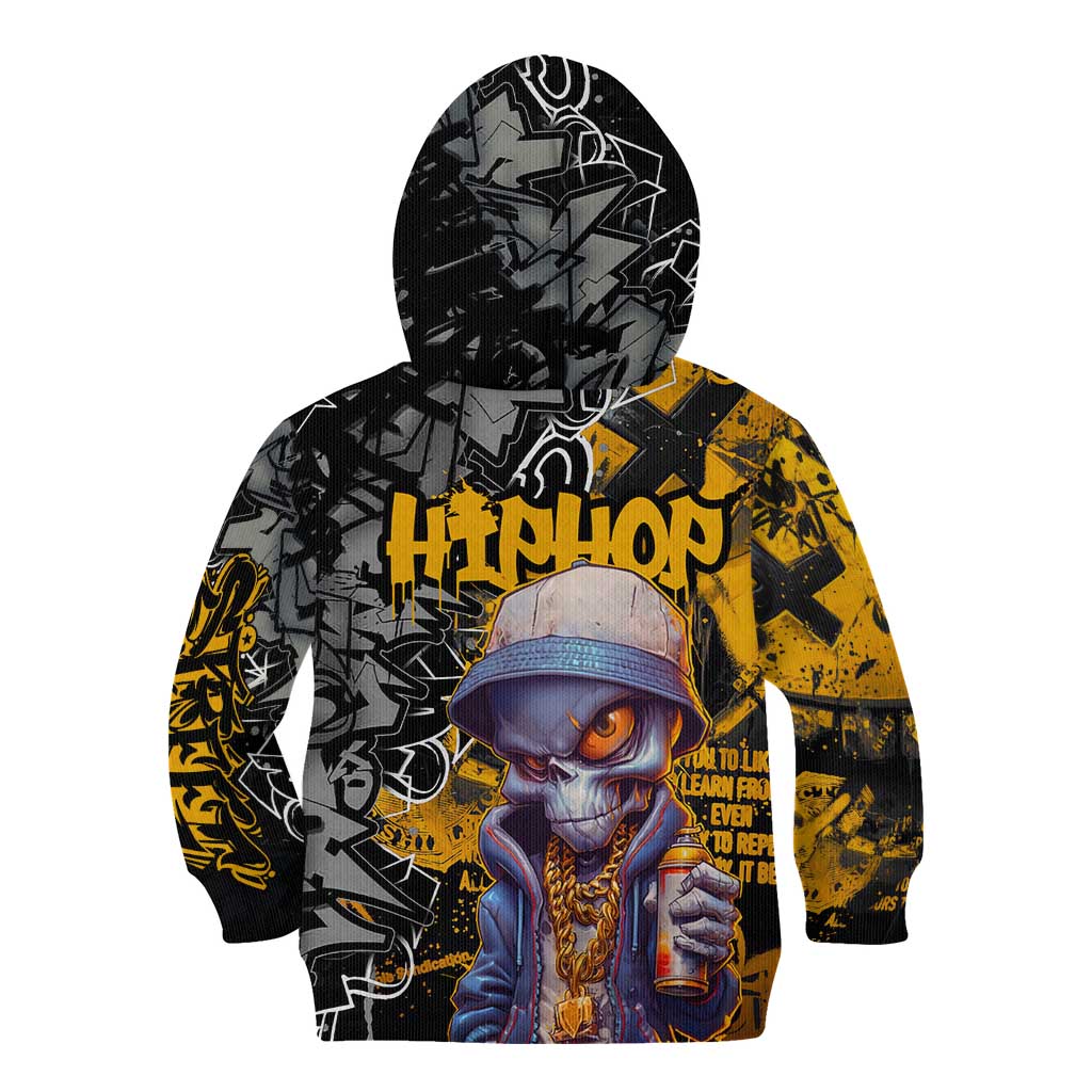 Hip Hop Street Style Kid Hoodie Yellow and Black Graffiti and Urban Skull Character Design - Wonder Print Shop