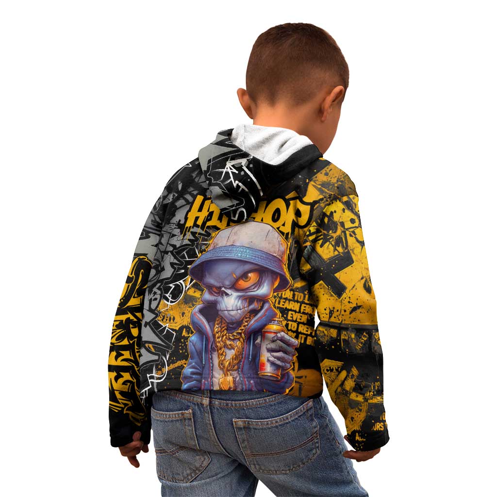 Hip Hop Street Style Kid Hoodie Yellow and Black Graffiti and Urban Skull Character Design - Wonder Print Shop