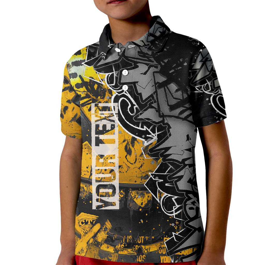 Hip Hop Street Style Kid Polo Shirt Yellow and Black Graffiti and Urban Skull Character Design - Wonder Print Shop