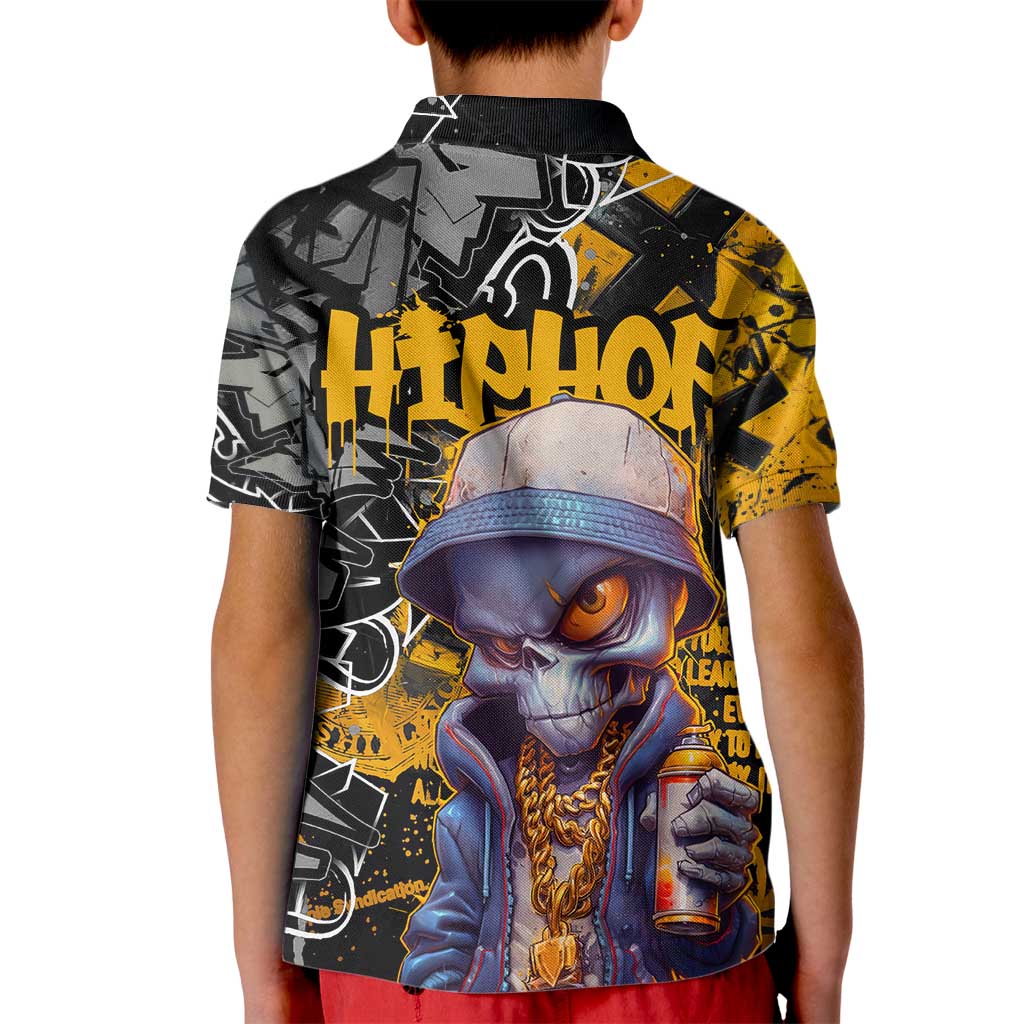 Hip Hop Street Style Kid Polo Shirt Yellow and Black Graffiti and Urban Skull Character Design - Wonder Print Shop