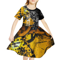 Hip Hop Street Style Kid Short Sleeve Dress Yellow and Black Graffiti and Urban Skull Character Design - Wonder Print Shop