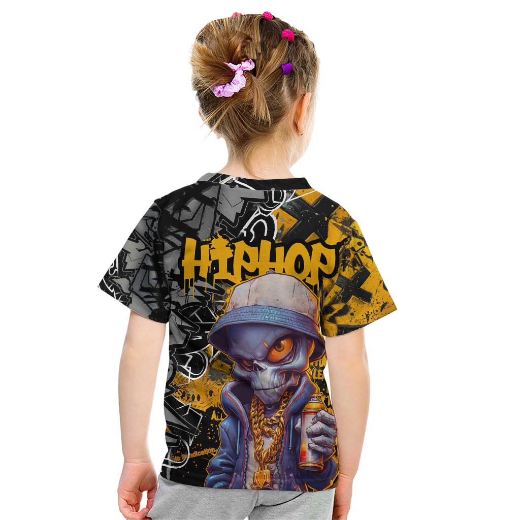 Hip Hop Street Style Kid T Shirt Yellow and Black Graffiti and Urban Skull Character Design - Wonder Print Shop