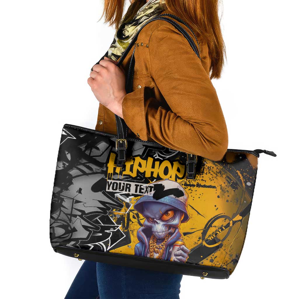 Hip Hop Street Style Leather Tote Bag Yellow and Black Graffiti and Urban Skull Character Design - Wonder Print Shop