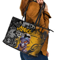 Hip Hop Street Style Leather Tote Bag Yellow and Black Graffiti and Urban Skull Character Design - Wonder Print Shop