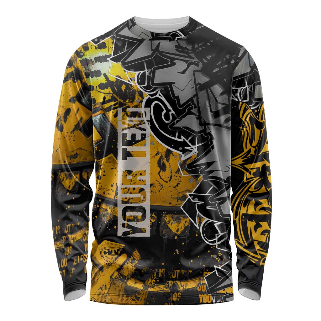 Hip Hop Street Style Long Sleeve Shirt Yellow and Black Graffiti and Urban Skull Character Design - Wonder Print Shop