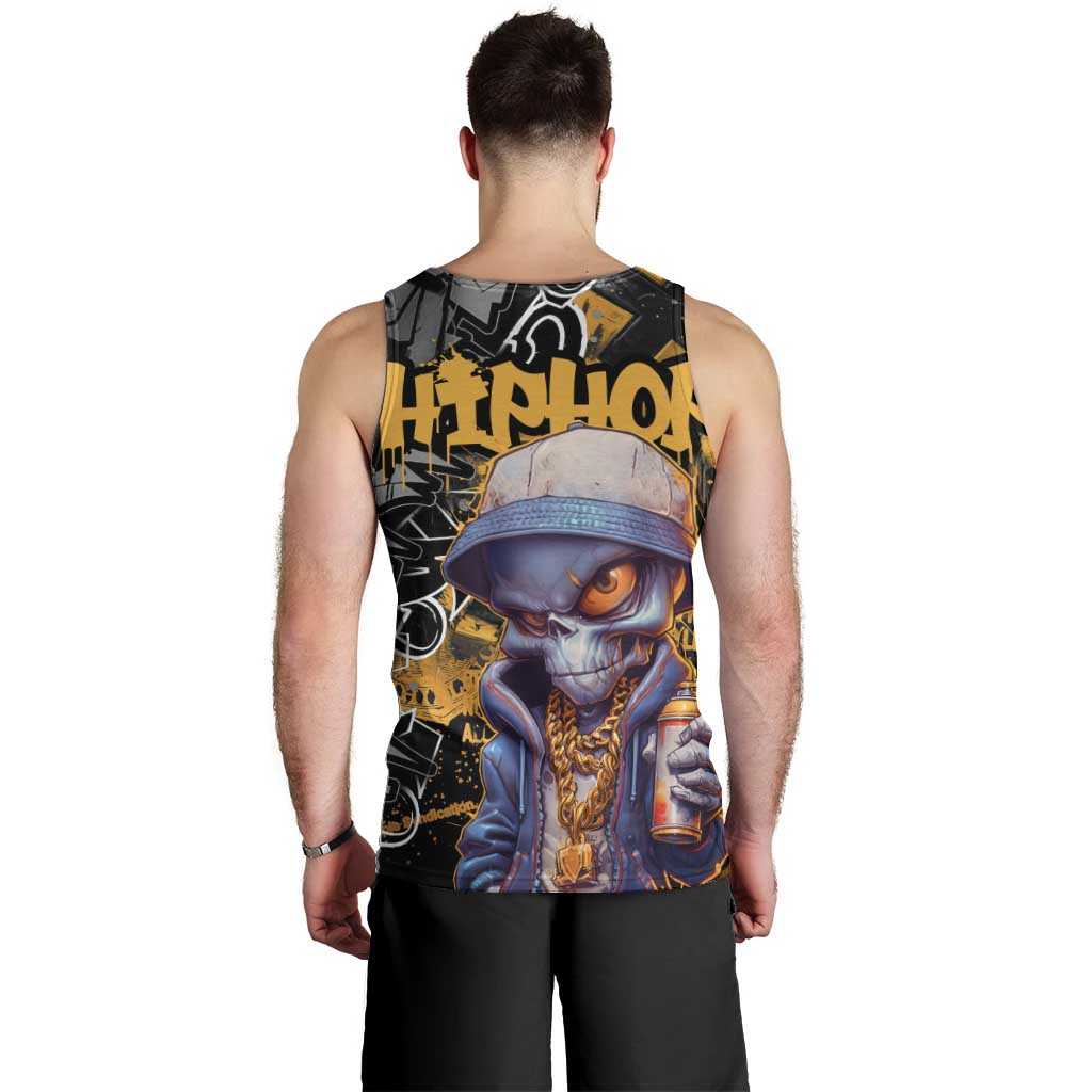 Hip Hop Street Style Men Tank Top Yellow and Black Graffiti and Urban Skull Character Design - Wonder Print Shop