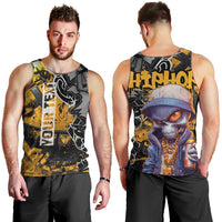 Hip Hop Street Style Men Tank Top Yellow and Black Graffiti and Urban Skull Character Design - Wonder Print Shop