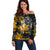 Hip Hop Street Style Off Shoulder Sweater Yellow and Black Graffiti and Urban Skull Character Design - Wonder Print Shop