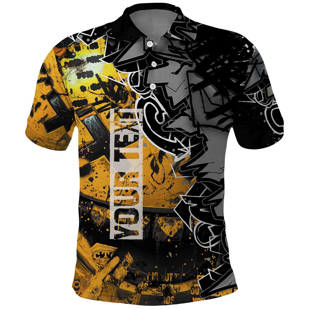 Hip Hop Street Style Polo Shirt Yellow and Black Graffiti and Urban Skull Character Design - Wonder Print Shop