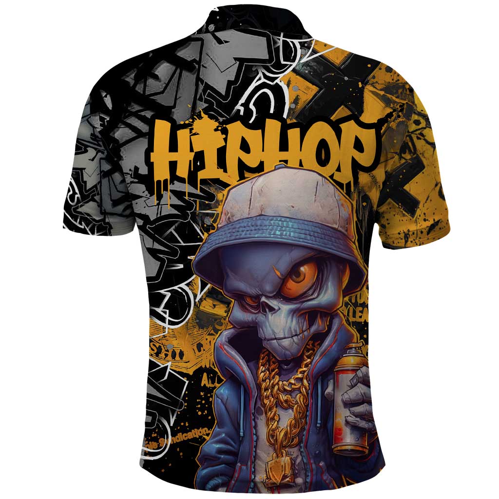 Hip Hop Street Style Polo Shirt Yellow and Black Graffiti and Urban Skull Character Design - Wonder Print Shop