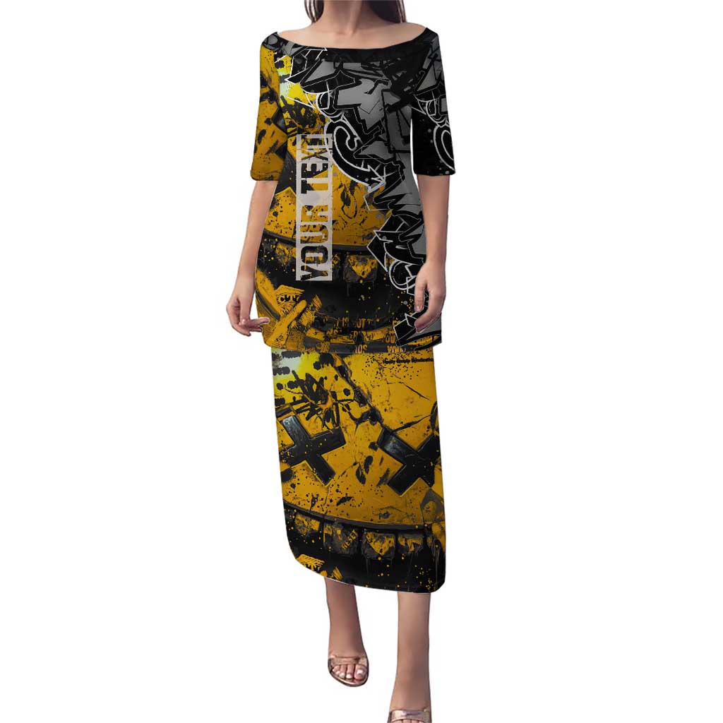 Hip Hop Street Style Puletasi Yellow and Black Graffiti and Urban Skull Character Design - Wonder Print Shop