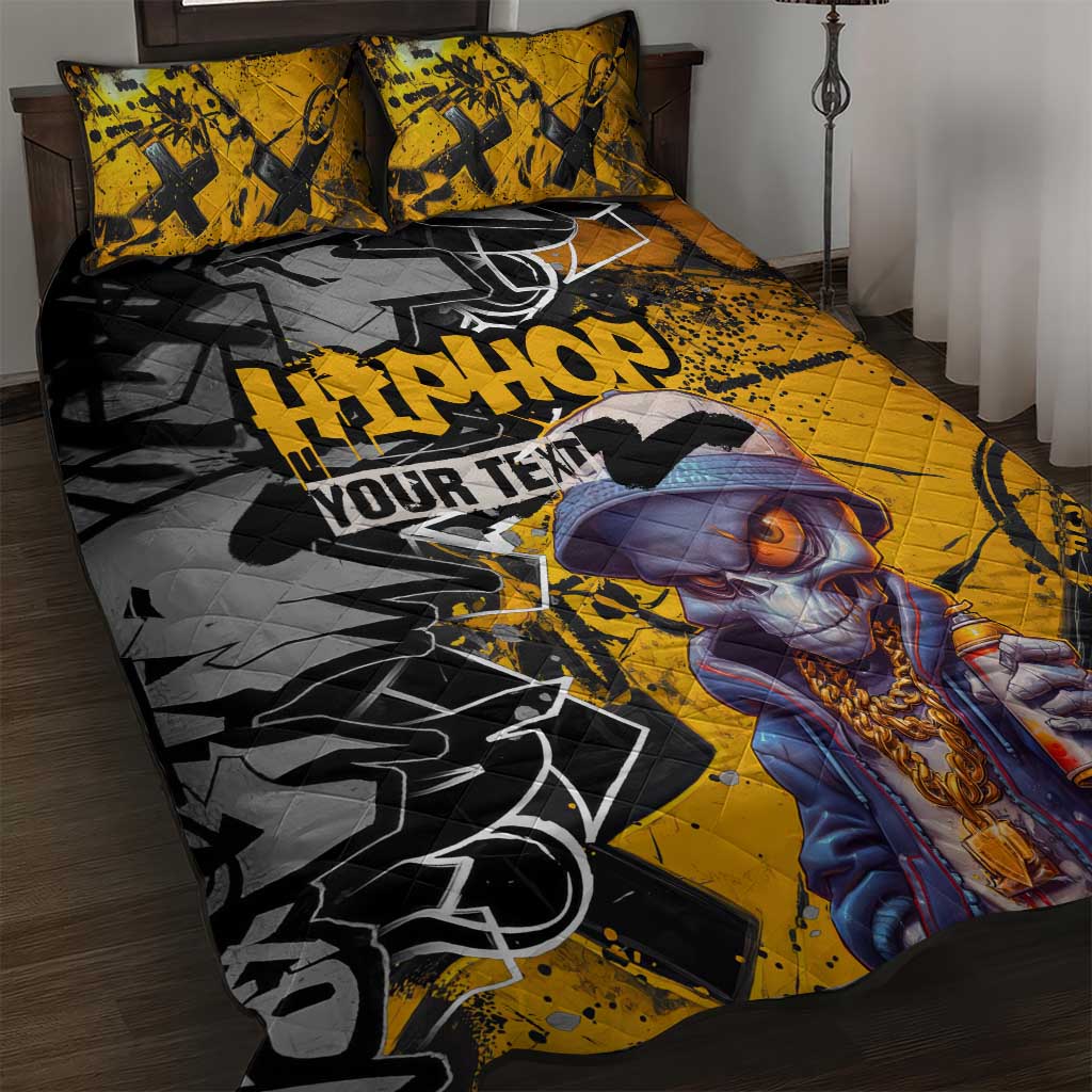 Hip Hop Street Style Quilt Bed Set Yellow and Black Graffiti and Urban Skull Character Design - Wonder Print Shop