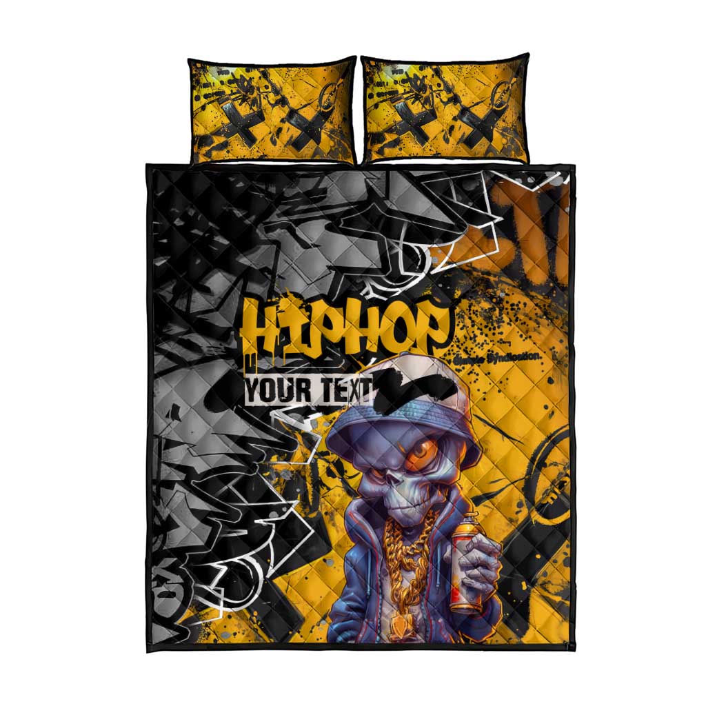 Hip Hop Street Style Quilt Bed Set Yellow and Black Graffiti and Urban Skull Character Design - Wonder Print Shop