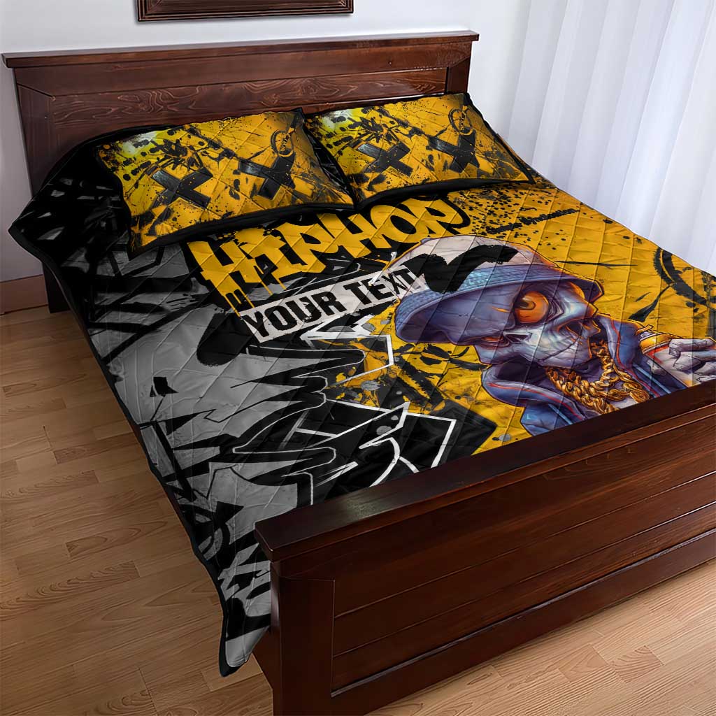 Hip Hop Street Style Quilt Bed Set Yellow and Black Graffiti and Urban Skull Character Design - Wonder Print Shop